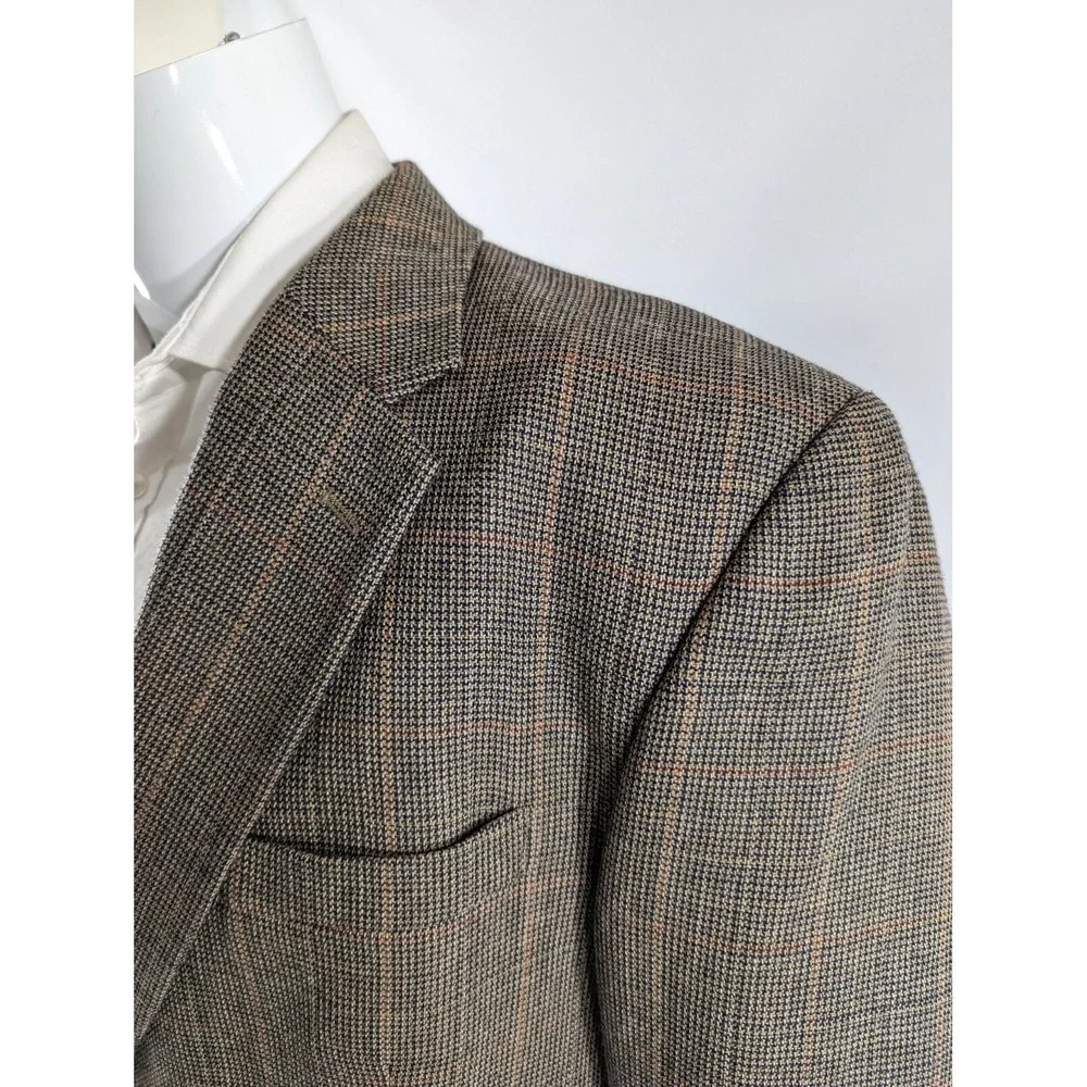 Jos. A. Bank Gray Brown Wool Window‎ Pane Blazer Sportcoat 46R  Knit